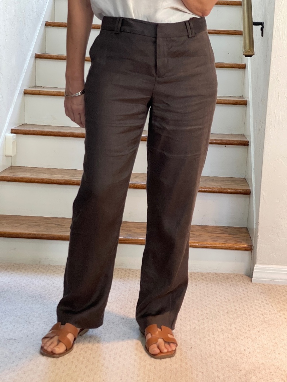 Alfani brown linen blend straight leg pants women 6P